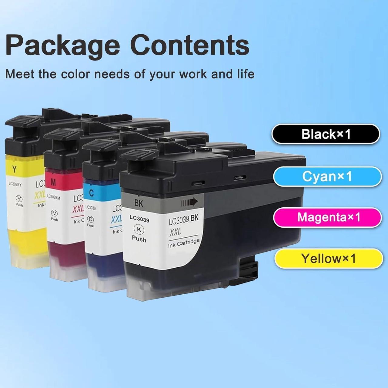 Alt view image 5 of 7 - LC3039 BK/C/M/Y Ink Cartridge Ultra High-Yield (LC3039BK LC3039C LC3039M LC3039Y, 4-Pack) - Compatible LC3039XXL Ink Replacement for Brother MFC-J5845DW MFC-J6945DW MFC-J6545DW MFC-J5945DW Printer