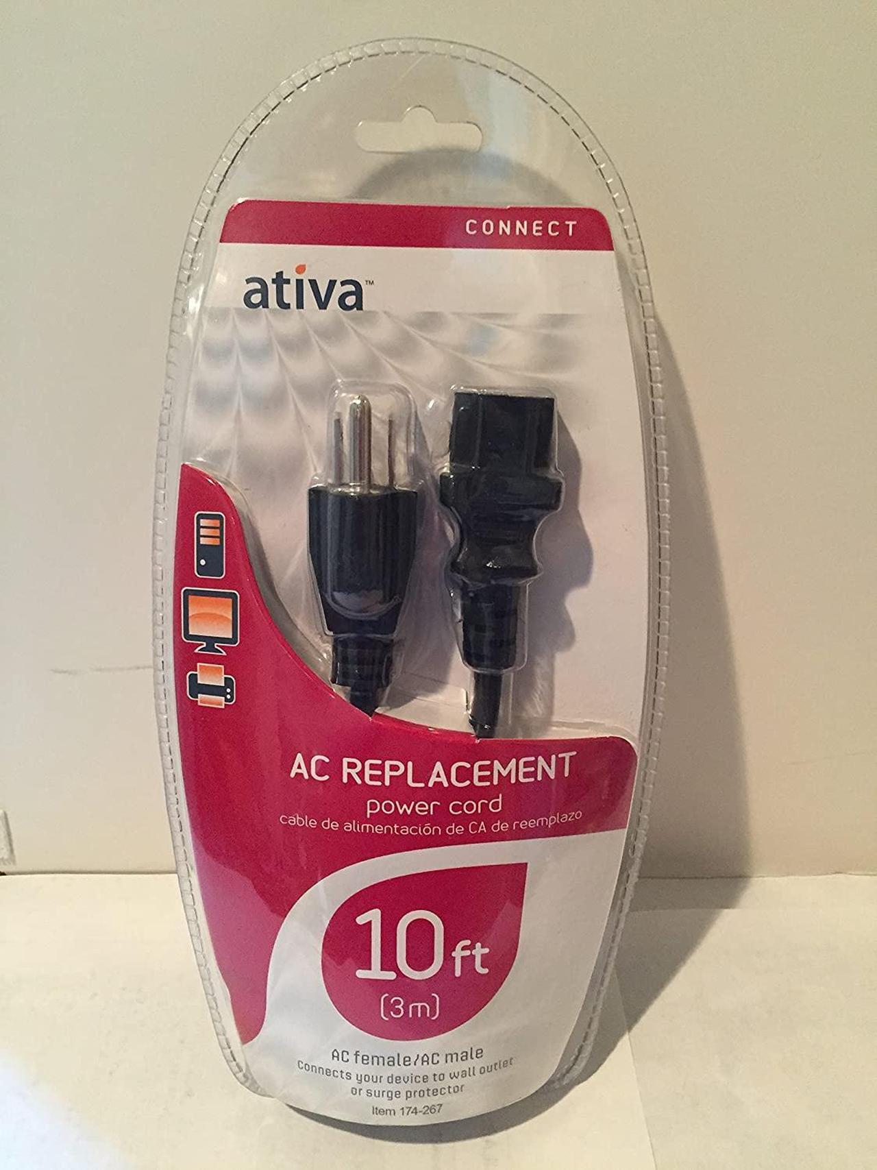 Main image of Ativa Universal AC Replacement Power Cord, 10’, Black, 26897