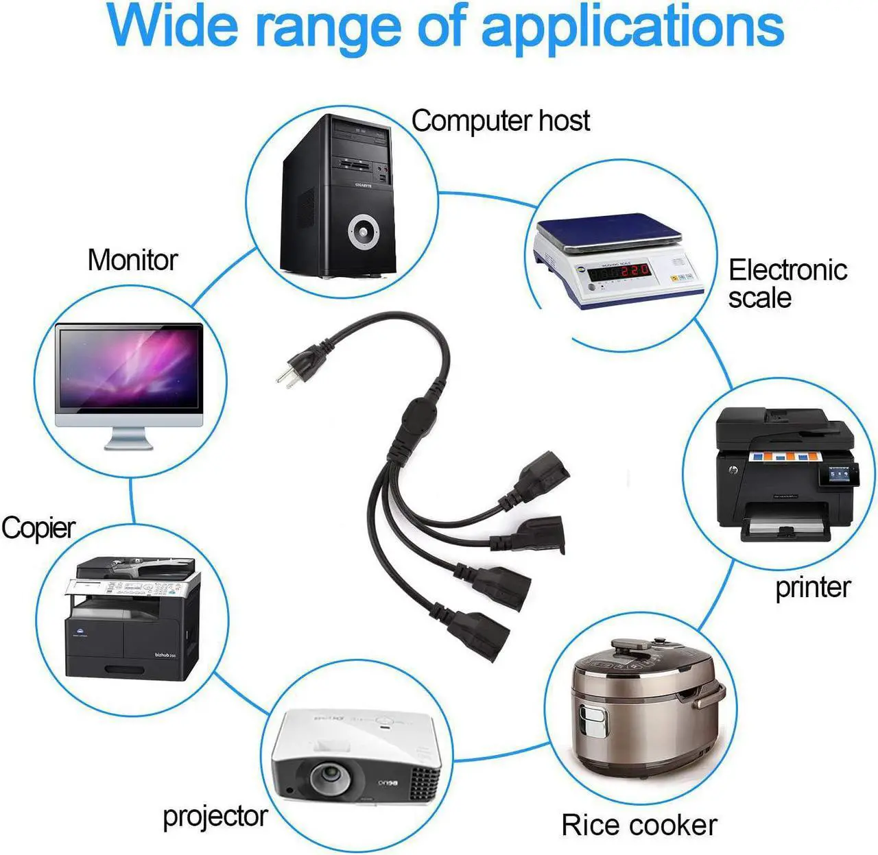 Alt view image 6 of 6 - 3 Prong 1 to 4 Outlet Power Cord Splitter Cord,Indoor Outdoor Cable Strip Outlet Saver,Power Extension Cable,SJT 16AWG,UL Approved for Computer, LED Stage Light(20 Inch, Black)