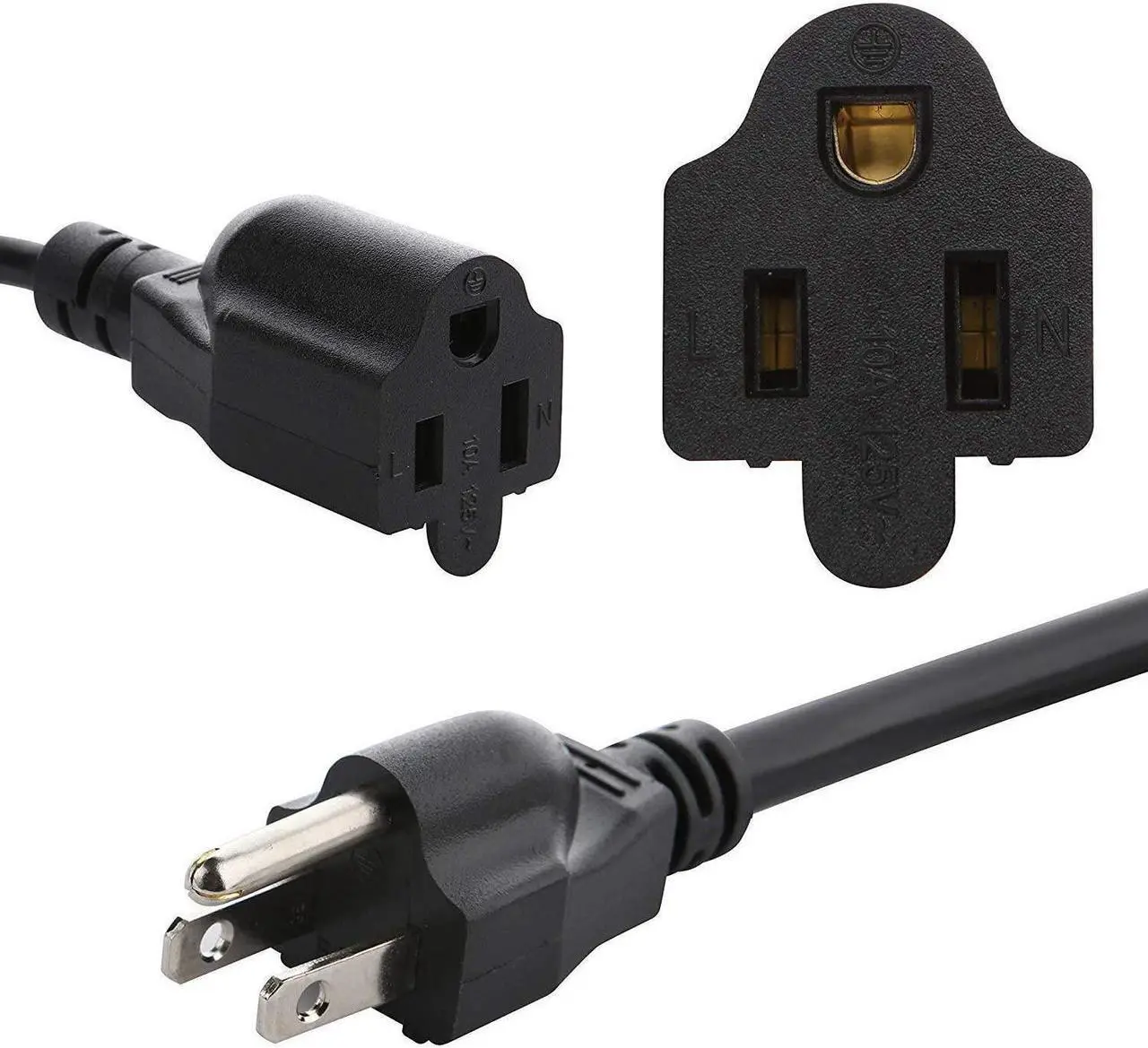 Alt view image 2 of 6 - 3 Prong 1 to 4 Outlet Power Cord Splitter Cord,Indoor Outdoor Cable Strip Outlet Saver,Power Extension Cable,SJT 16AWG,UL Approved for Computer, LED Stage Light(20 Inch, Black)