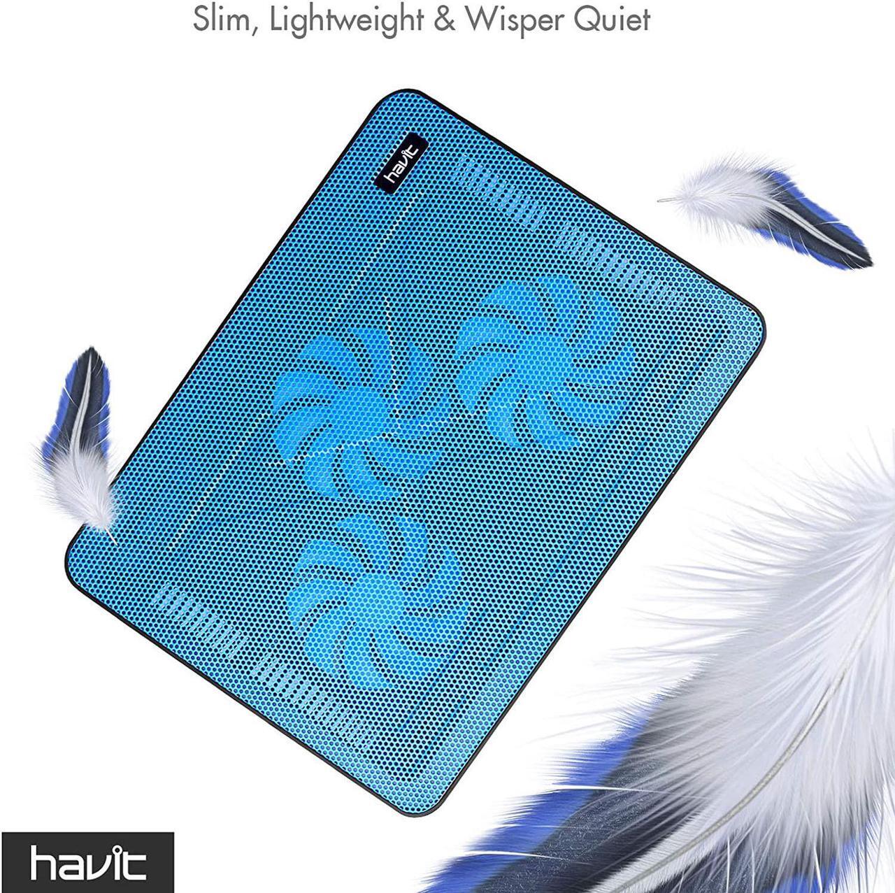 Alt view image 4 of 7 - Havit HV-F2056 15.6-17 Inch Laptop Cooler Cooling Pad - Slim Portable USB Powered (3 Fans) (Blue)