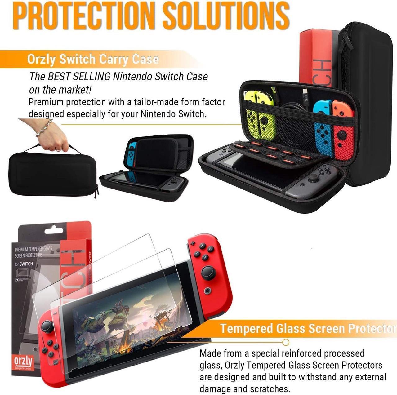 Alt view image 3 of 7 - Orzly Accessory Bundle Kit Designed for Nintendo Switch Accessories Geeks and OLED Console Users Case and Screen Protector, Joycon Grips and Wheels for Enhanced Games Play and More - Jet Black