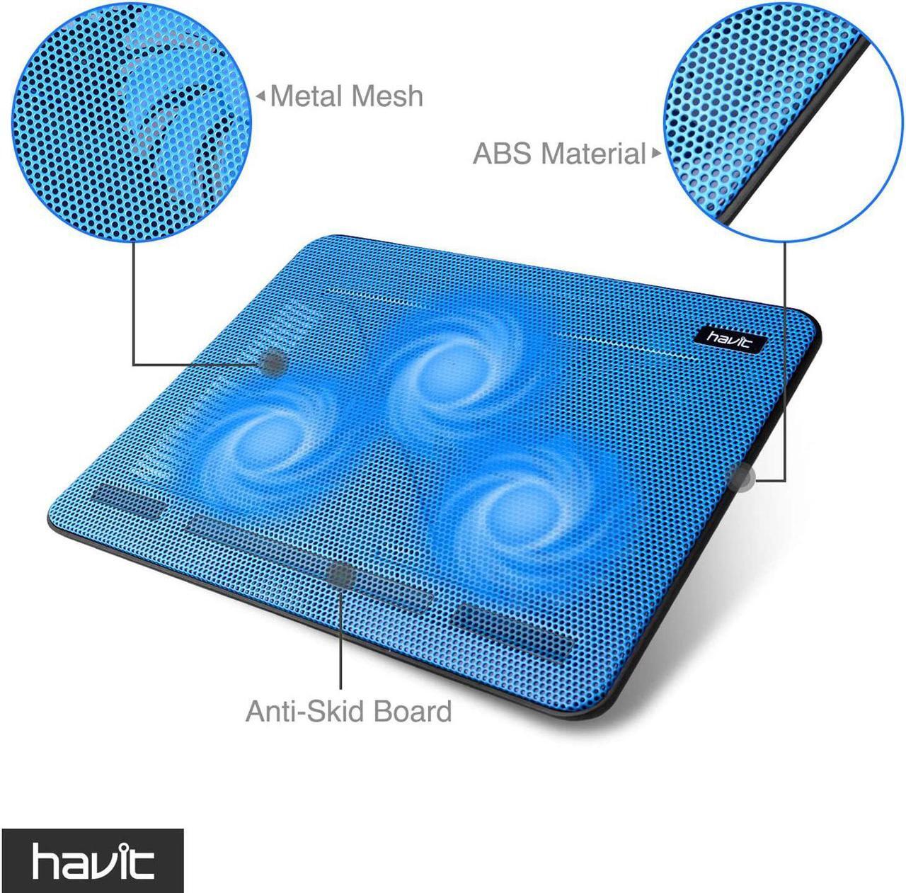 Alt view image 5 of 7 - Havit HV-F2056 15.6-17 Inch Laptop Cooler Cooling Pad - Slim Portable USB Powered (3 Fans) (Blue)