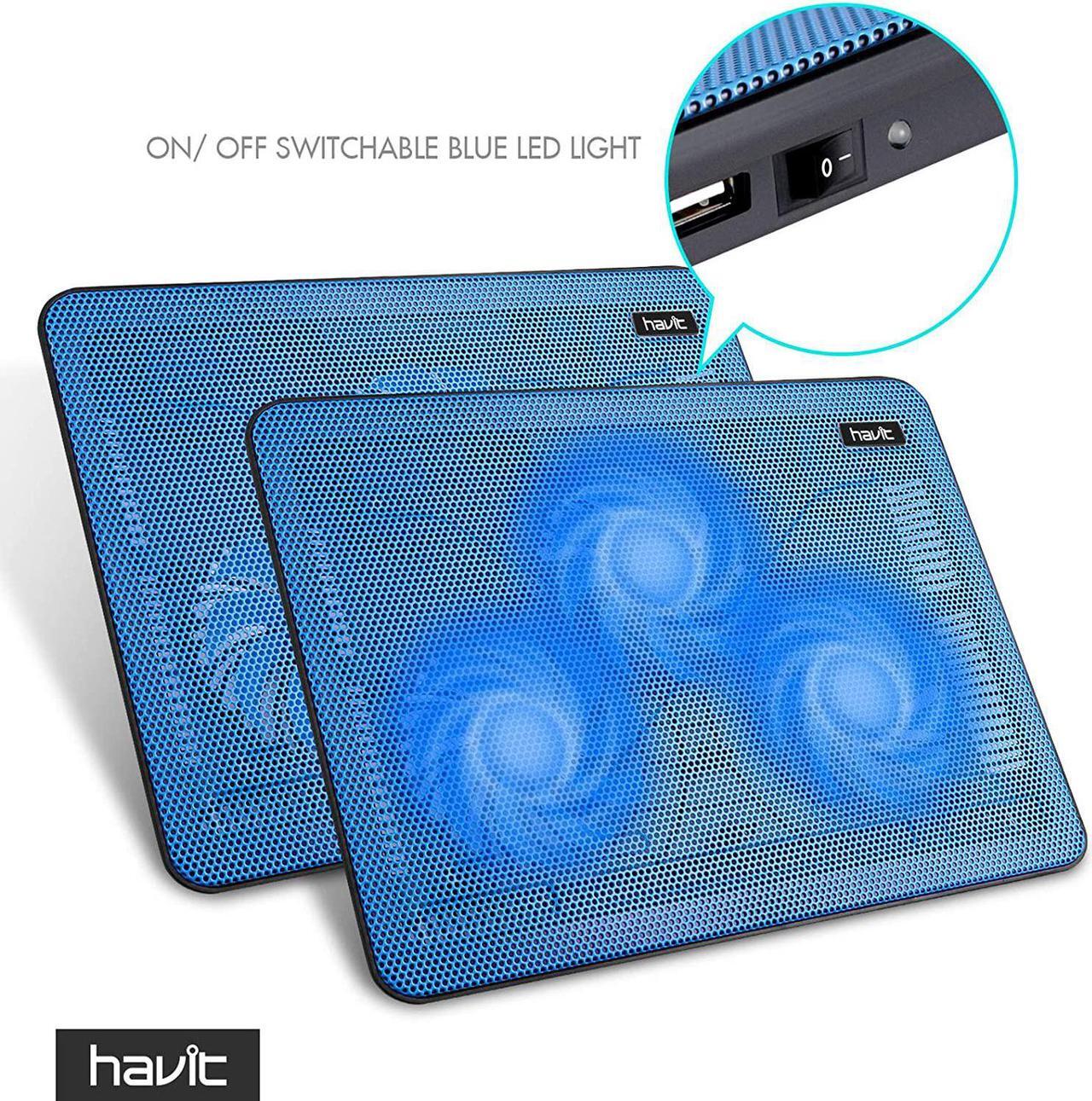 Alt view image 3 of 7 - Havit HV-F2056 15.6-17 Inch Laptop Cooler Cooling Pad - Slim Portable USB Powered (3 Fans) (Blue)