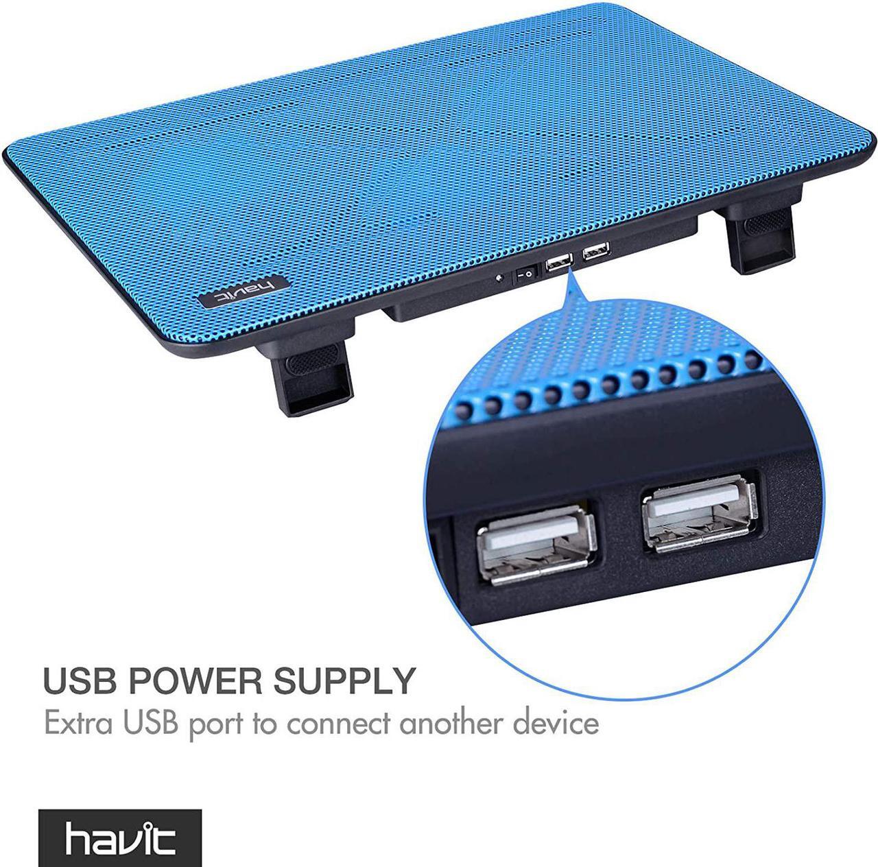 Alt view image 6 of 7 - Havit HV-F2056 15.6-17 Inch Laptop Cooler Cooling Pad - Slim Portable USB Powered (3 Fans) (Blue)