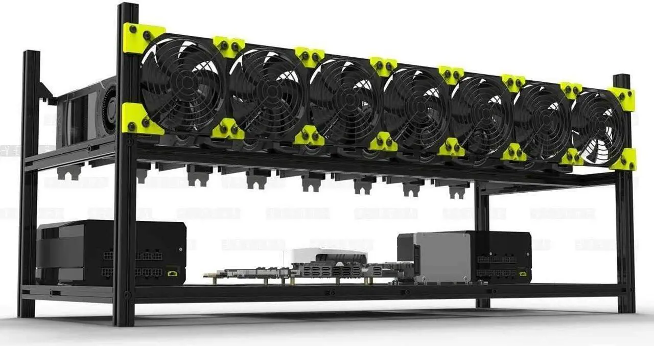 Main image of Mining Rig Frame, 8 GPU Aluminum Stackable Open Air Mining Case Computer Frame Rig Ethereum Veddha (8 GPU)