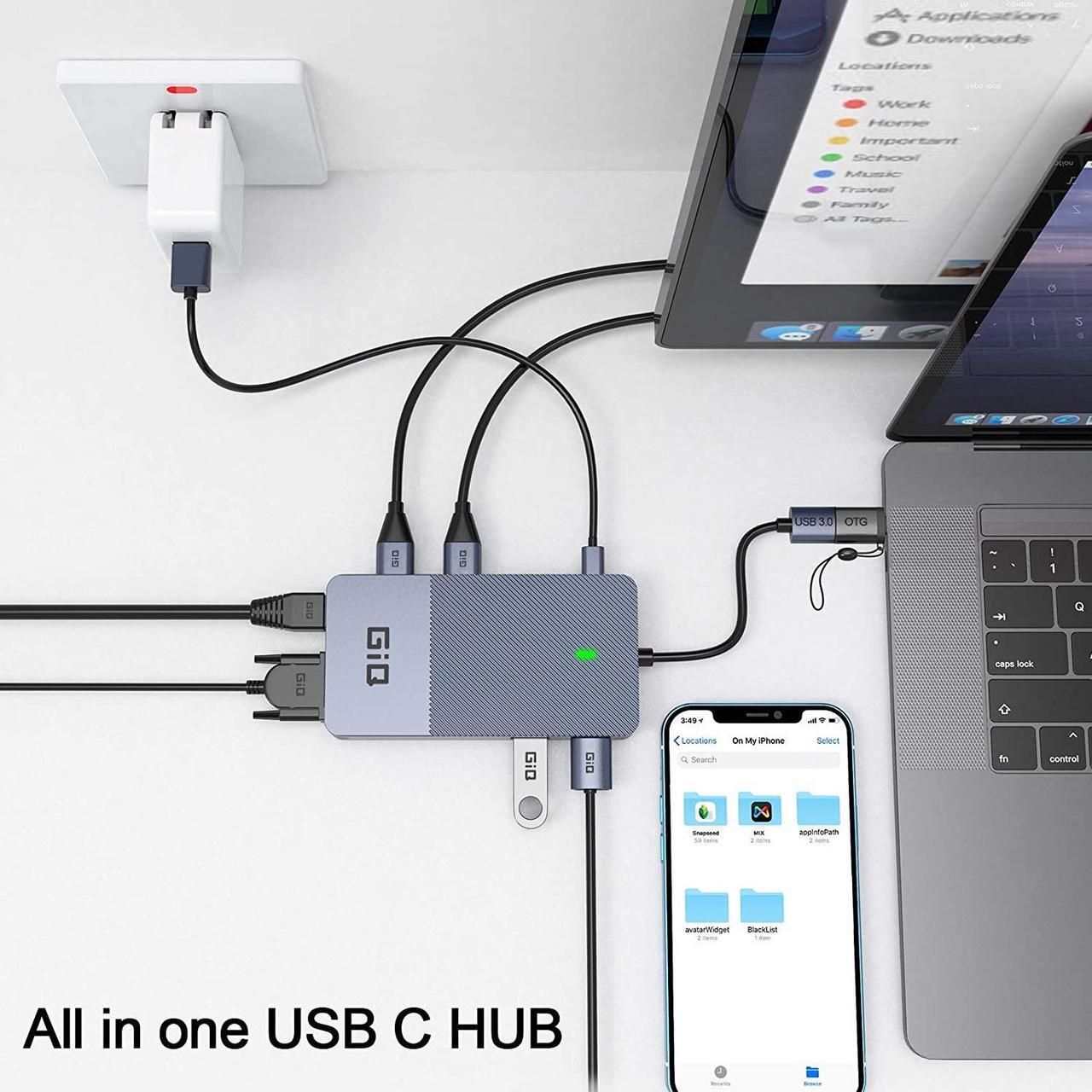 Alt view image 3 of 7 - USB Docking Station GIQ USB C Hub USB 3.0 to Dual HDMI VGA Adapter Triple Display USB C Laptop Docking Station Dual Monitors Compatible with MacBook M1 USB Dock