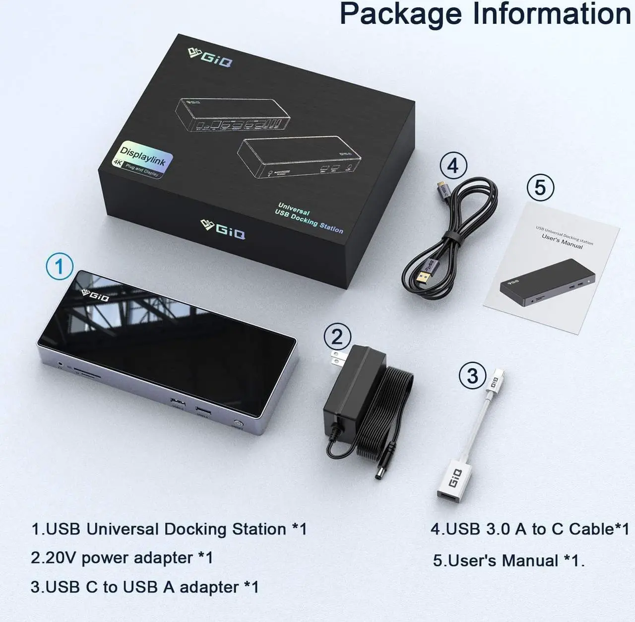 Alt view image 7 of 7 - USB C Docking Station,GIQ 15in1 USB 3.0 C to Single 5K Dual 4K@60hz HDMI Displayport Output,USB 3.0 Ports,1G Gigabit Ethernet,Card Reader,Compatible with Windows/Vista/Android/Ubuntu/MAC OS,Chrome OS