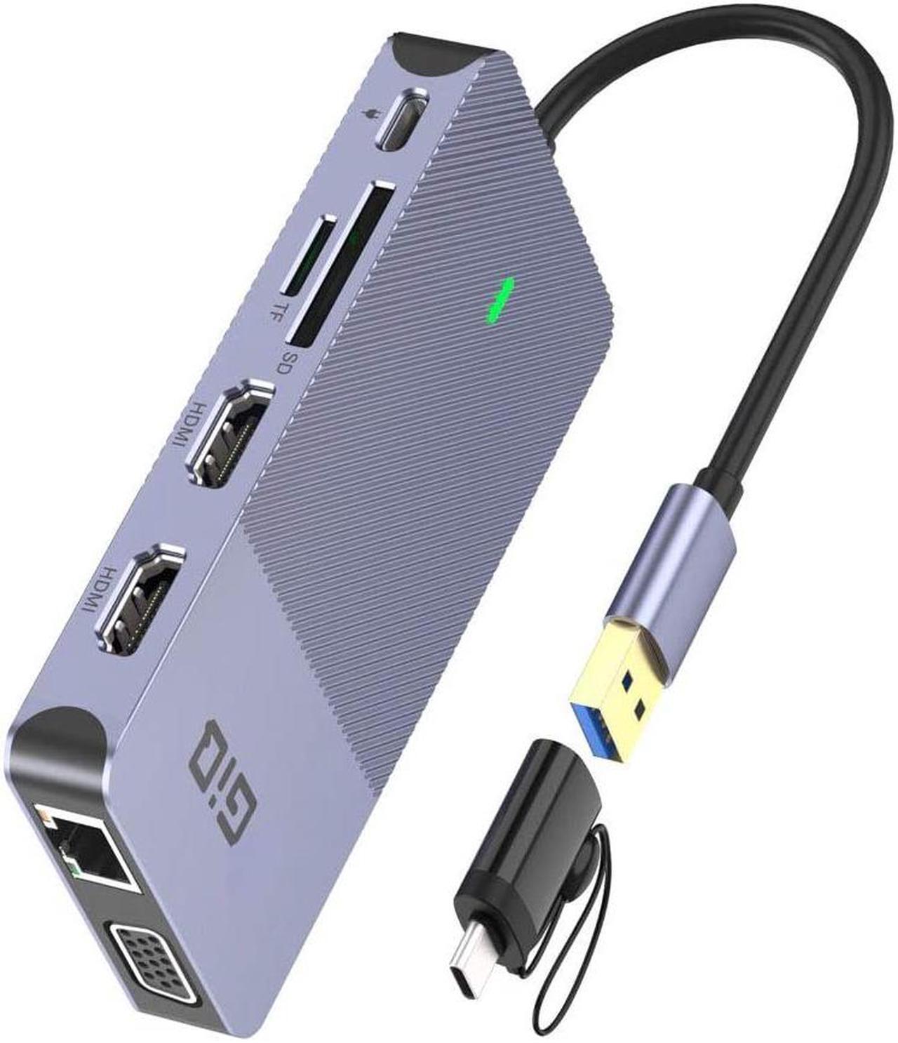 Main image of USB Docking Station GIQ USB C Hub USB 3.0 to Dual HDMI VGA Adapter Triple Display USB C Laptop Docking Station Dual Monitors Compatible with MacBook M1 USB Dock