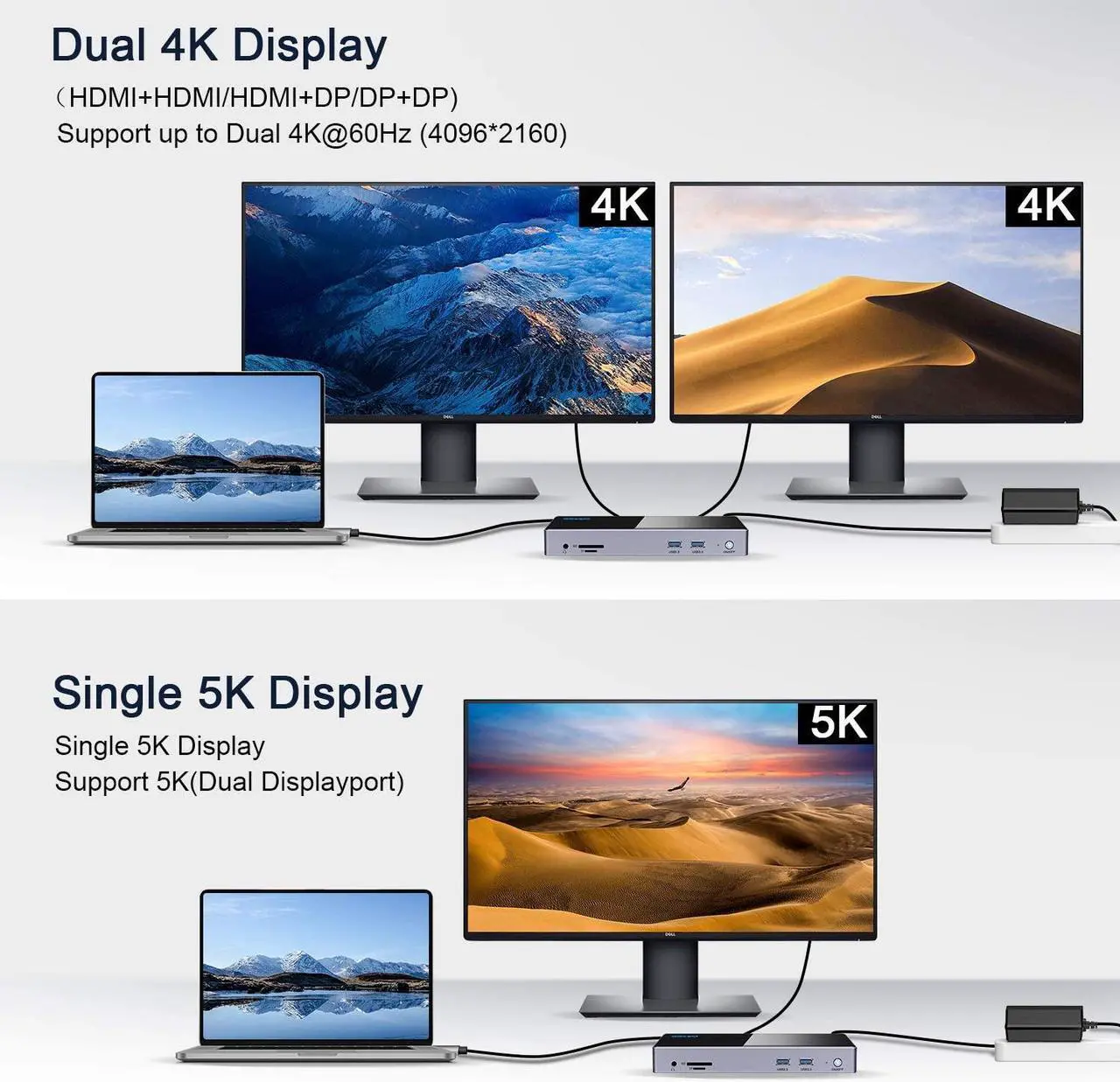 Alt view image 3 of 7 - USB C Docking Station,GIQ 15in1 USB 3.0 C to Single 5K Dual 4K@60hz HDMI Displayport Output,USB 3.0 Ports,1G Gigabit Ethernet,Card Reader,Compatible with Windows/Vista/Android/Ubuntu/MAC OS,Chrome OS