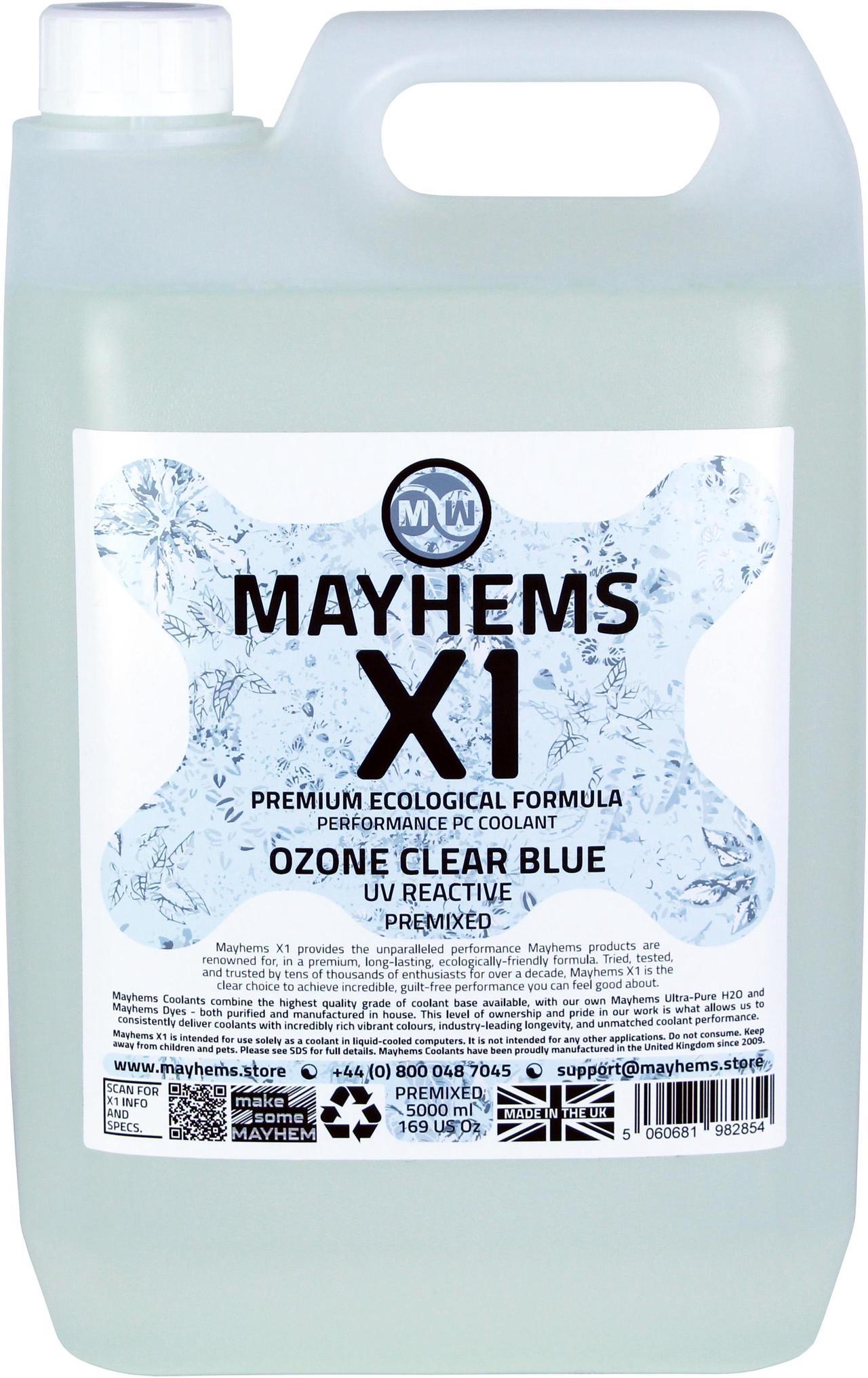 Mayhems - PC Coolant - X1 Premix - Eco Friendly Series - UV Fluorescent | 5 Liter - Ozone Clear Blue (MX1P5LCB)