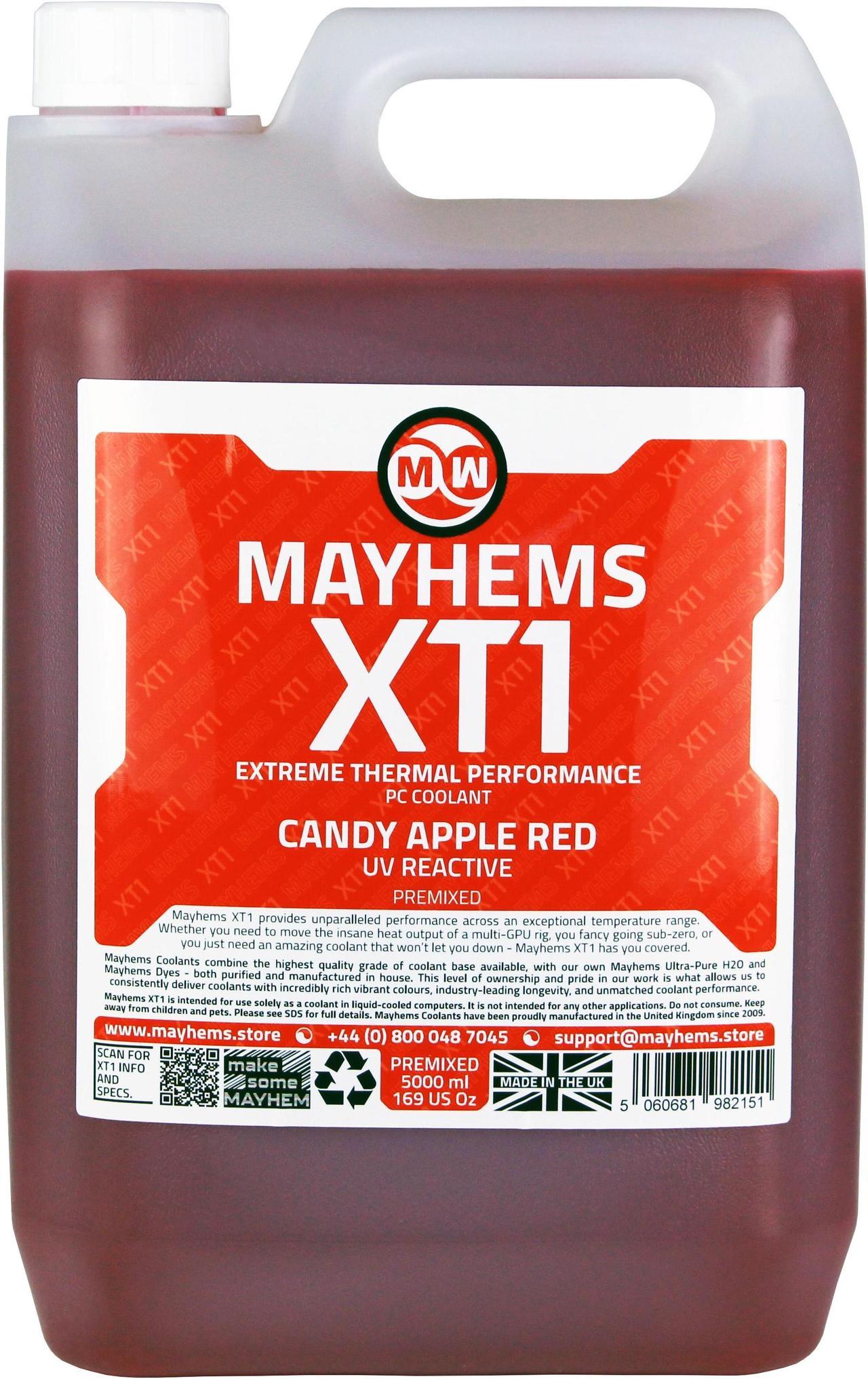 Mayhems - PC Coolant - XT1 Premix - Thermal Performance Series - UV Fluorescent | 5 Liter - Candy Apple Red (MXTP5LRE)