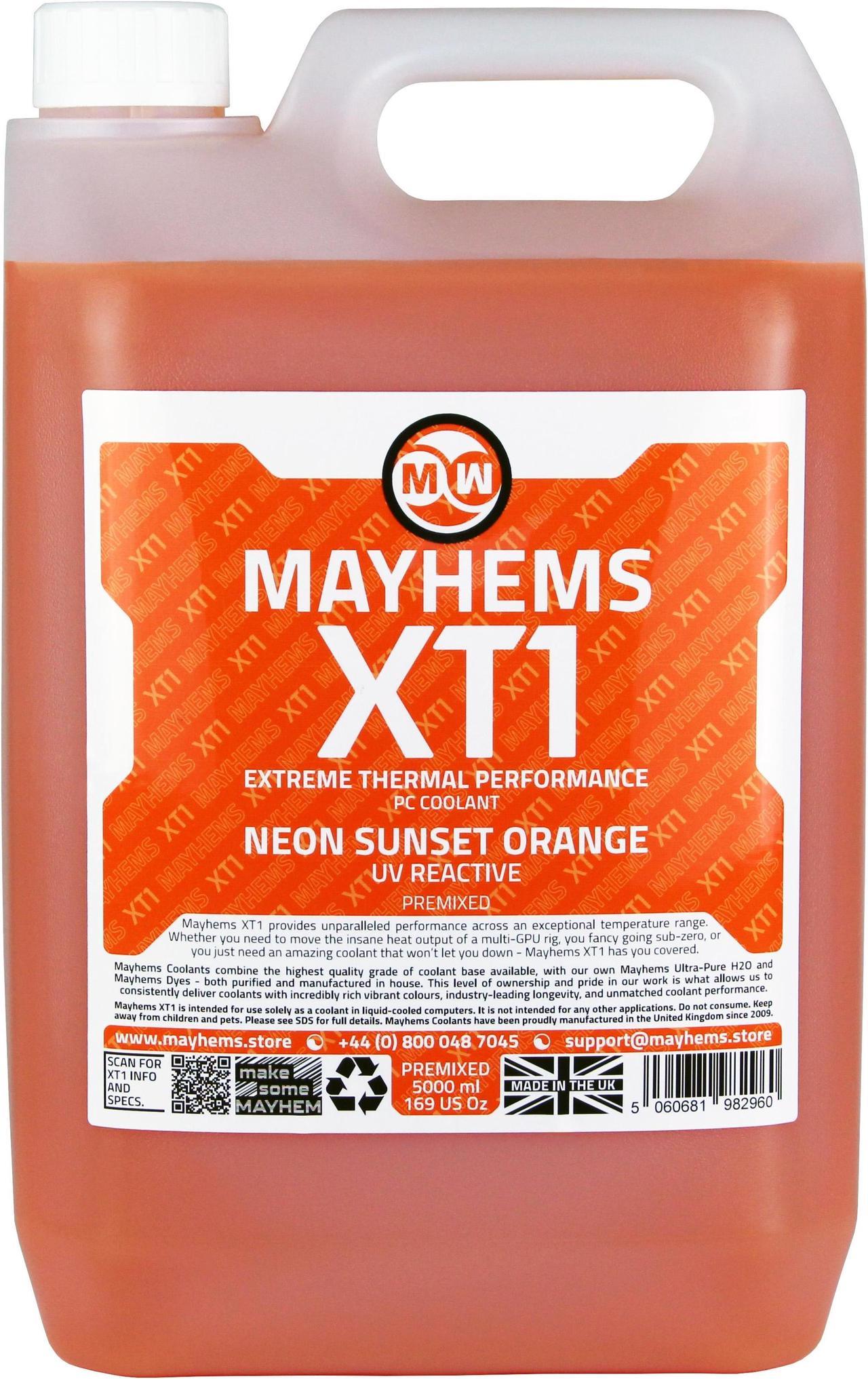 Mayhems - PC Coolant - XT1 Premix - Thermal Performance Series - UV Fluorescent | 5 Liter - Neon Sunset Orange (MXTP5LOR)