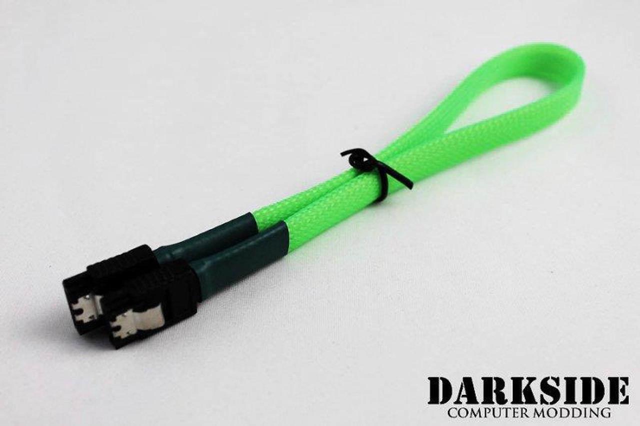 Darkside 30cm (12") SATA 3.0 180Â° to 180Â°  Data Cable with Latch - Green UV (DS-0147)