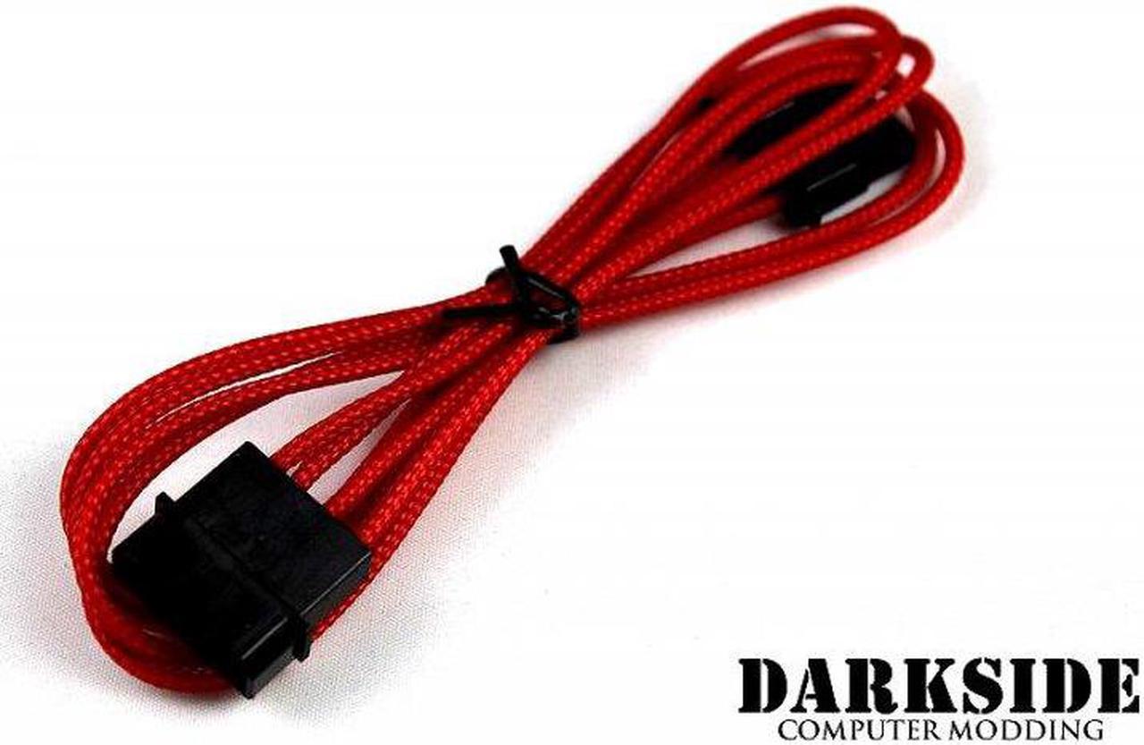 Darkside 4-Pin MOLEX 12" (30cm) HSL Single Braid Extension Cable - Red UV (DS-0107)