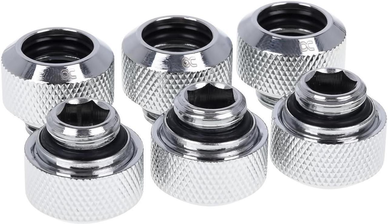 Alphacool Eiszapfen 13mm G1/4" HardTube Knurled Compression Fitting - Sixpack - Chrome (17376)