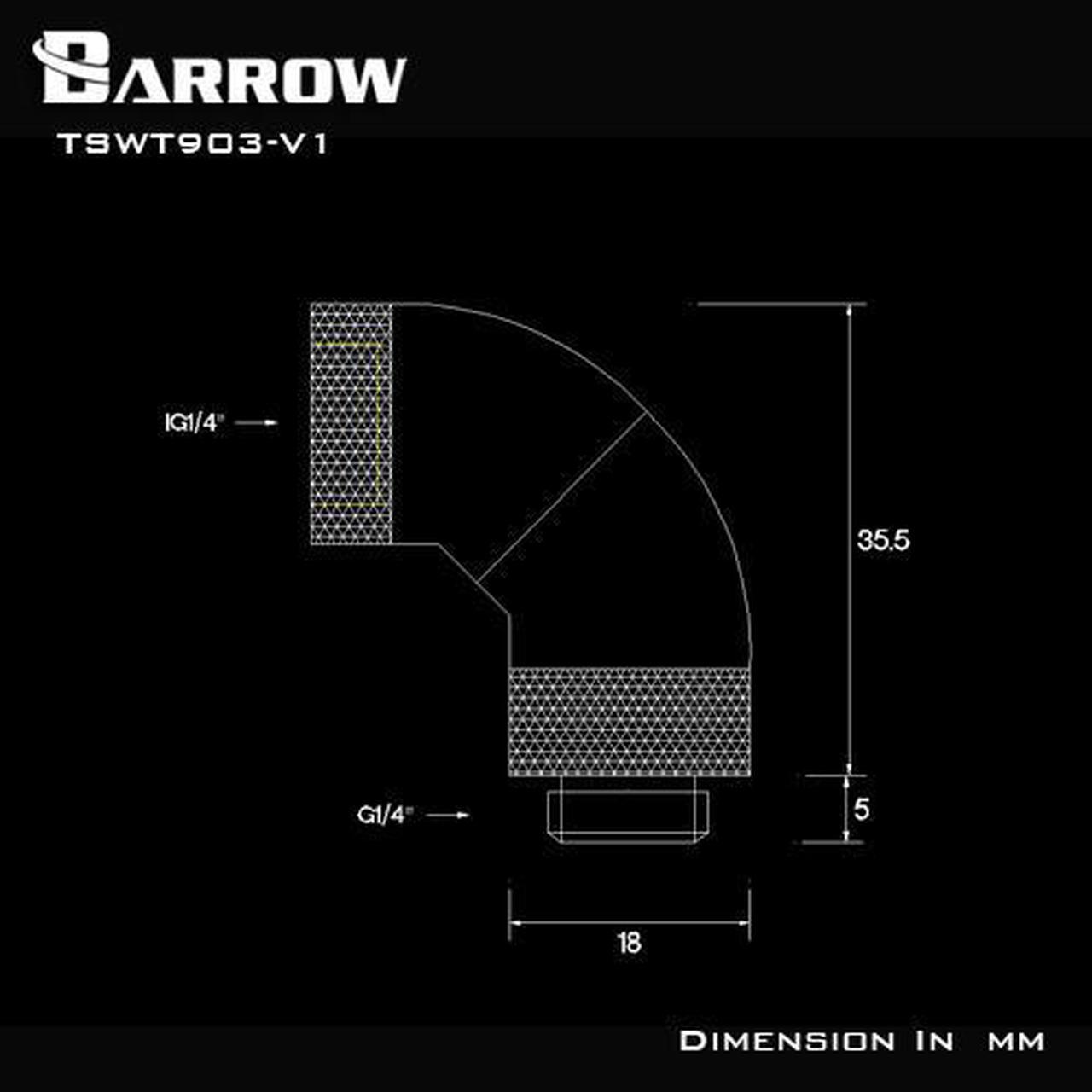 Barrow G1/4" 90 Degree Male to Female Triple Rotary Snake Adaptor - Black (TSWT903-V1)