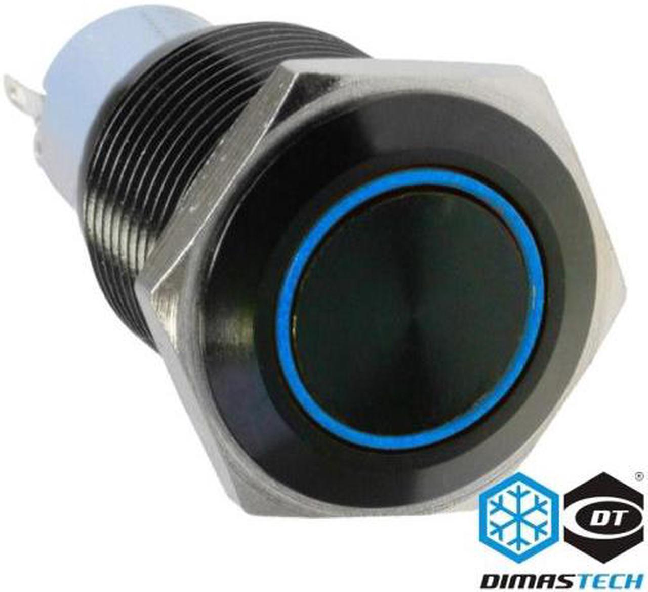 DimasTech® 19mm Vandal Resistant "Latching" Bulgin Switch - Black Housing - Blue LED (PD037)