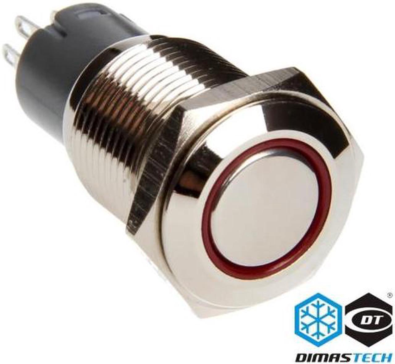 DimasTech® 16mm Vandal Resistant "Latching" Bulgin Switch - Silver Housing - Red LED (PD008)