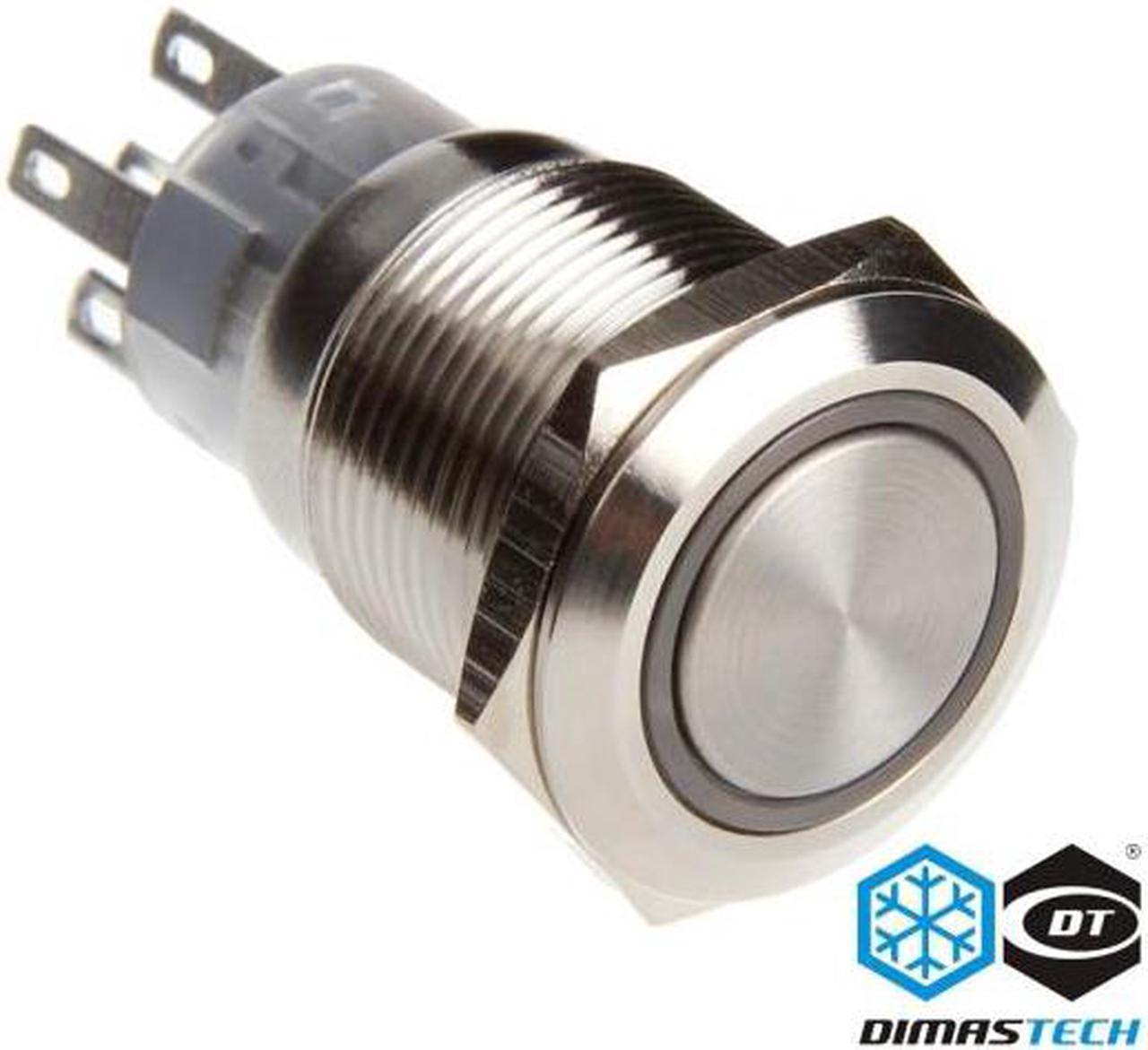 DimasTech® 19mm Vandal Resistant "Momentary" Bulgin Switch - Silver Housing - Yellow LED (PD024)