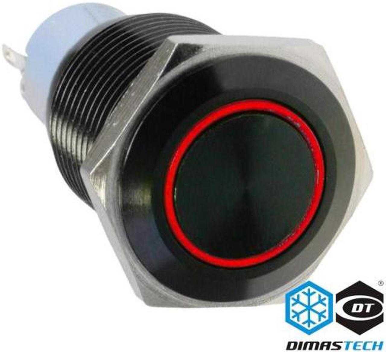 DimasTech® 19mm Vandal Resistant "Momentary" Bulgin Switch - Black Housing - Red LED (PD046)