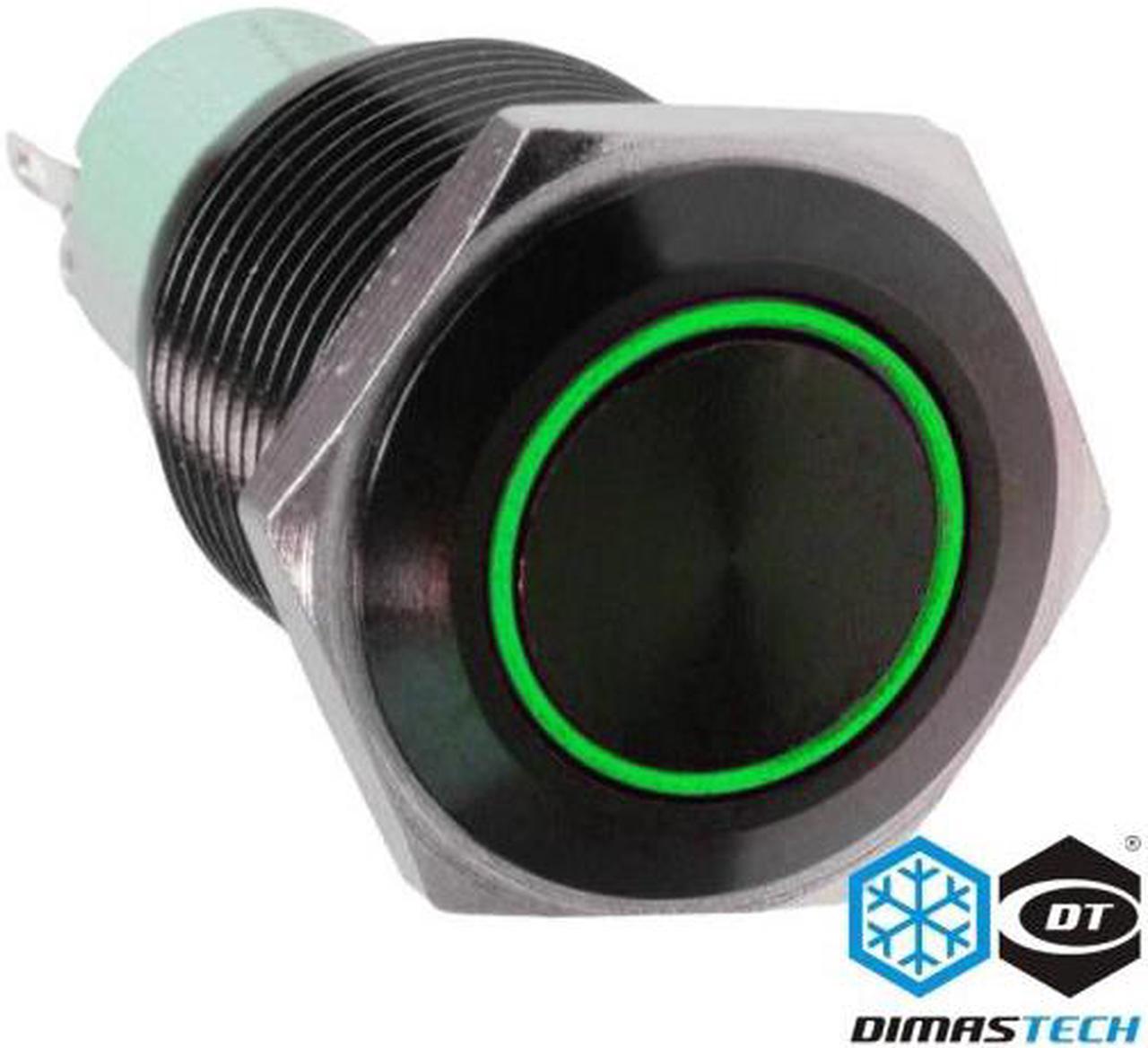 DimasTech® 19mm Vandal Resistant "Momentary" Bulgin Switch - Black Housing - Green LED (PD044)