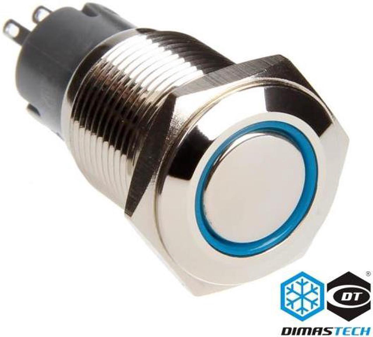 DimasTech® 16mm Vandal Resistant "Latching" Bulgin Switch - Silver Housing - Blue LED (PD005)