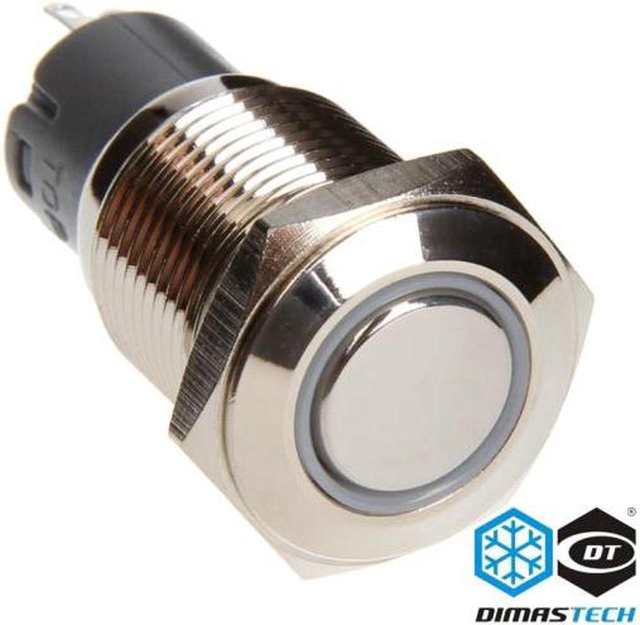 DimasTech® 16mm Vandal Resistant "Latching" Bulgin Switch - Silver Housing - White LED (PD007)