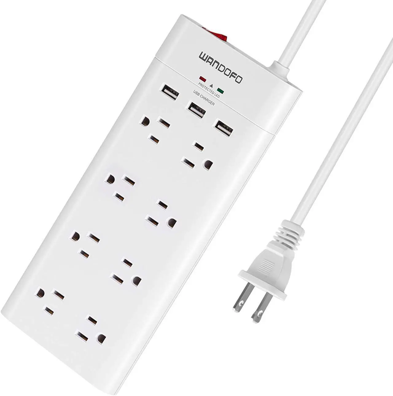Main image of 2 Prong 8 Outlet Power Strip, 6 FT Extension Cord with 3 USB Ports, 1625W 1050J Surge Protector, 2 Prong to 3 Prong Multi Plug Outlet Adapter Converter, Polarized Plug, White