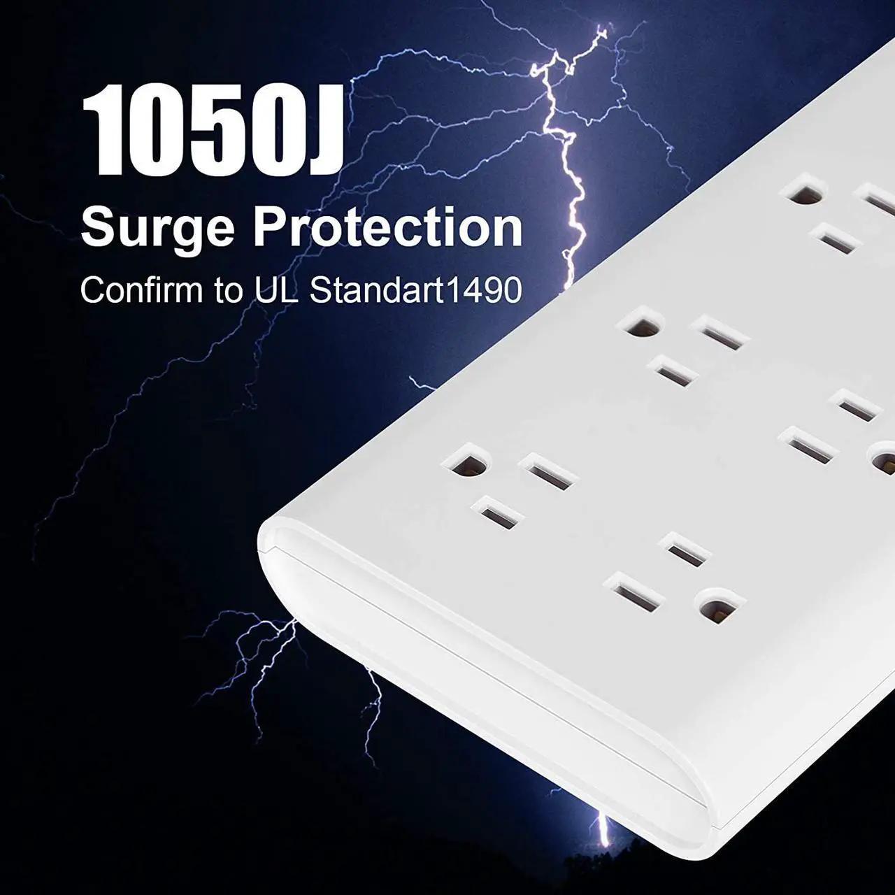 Alt view image 5 of 7 - 2 Prong 8 Outlet Power Strip, 6 FT Extension Cord with 3 USB Ports, 1625W 1050J Surge Protector, 2 Prong to 3 Prong Multi Plug Outlet Adapter Converter, Polarized Plug, White