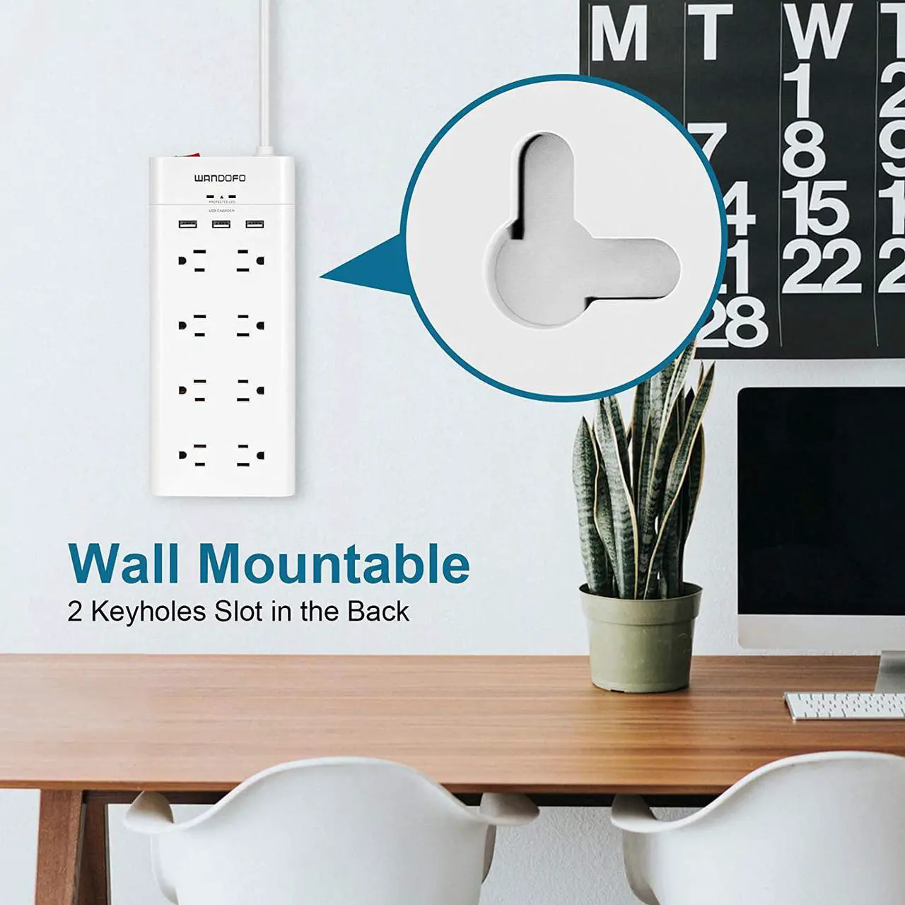 Alt view image 6 of 7 - 2 Prong 8 Outlet Power Strip, 6 FT Extension Cord with 3 USB Ports, 1625W 1050J Surge Protector, 2 Prong to 3 Prong Multi Plug Outlet Adapter Converter, Polarized Plug, White