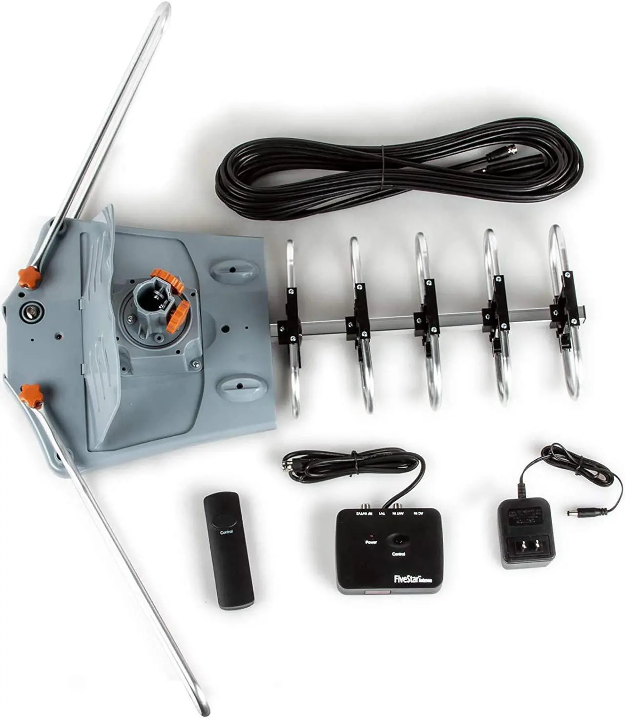 Alt view image 5 of 7 - Five Star Outdoor HD TV Antenna Strongest Up to 150 Miles Long Range with Motorized 360 Degree Rotation, UHF/VHF/FM Radio Infrared Remote Control with Mounting Pole & 40FT RG6 Coax Cable Support 2 TVs