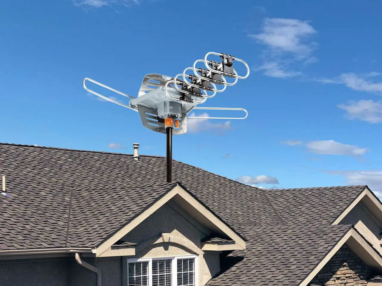 Alt view image 6 of 7 - Five Star Outdoor HD TV Antenna Strongest Up to 150 Miles Long Range with Motorized 360 Degree Rotation, UHF/VHF/FM Radio Infrared Remote Control with Mounting Pole & 40FT RG6 Coax Cable Support 2 TVs