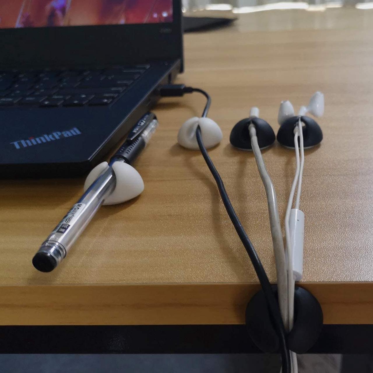 Alt view image 5 of 7 - Cable Clips Organizer Holder Desk(3 Black+3 White),Wire Clips Desktop,Cable Holder Desktop,Wire Holder for Table,Car,Computer,Charging Cable,USB Cable,Mouse,Headphone,Office,Cubicle,ect.(6 Pack)