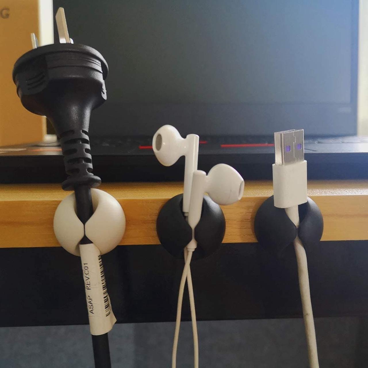 Alt view image 4 of 7 - Cable Clips Organizer Holder Desk(3 Black+3 White),Wire Clips Desktop,Cable Holder Desktop,Wire Holder for Table,Car,Computer,Charging Cable,USB Cable,Mouse,Headphone,Office,Cubicle,ect.(6 Pack)