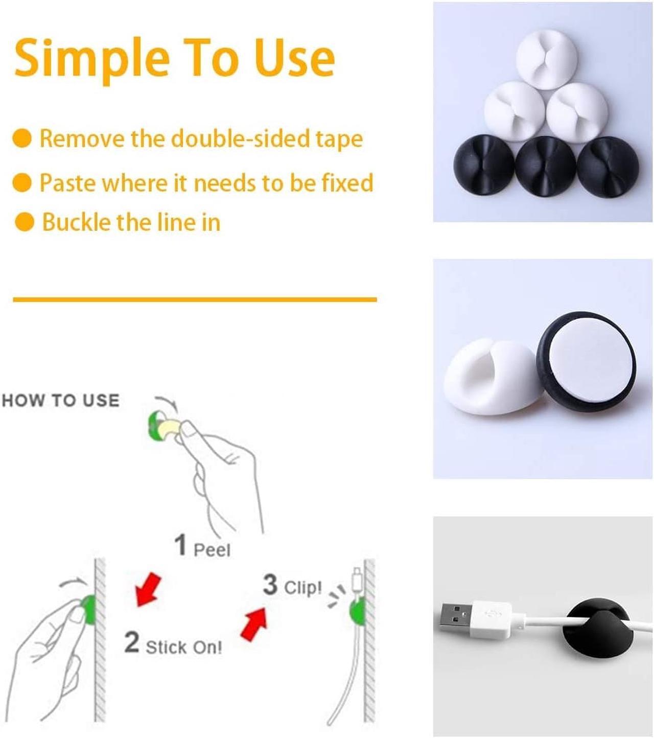 Alt view image 7 of 7 - Cable Clips Organizer Holder Desk(3 Black+3 White),Wire Clips Desktop,Cable Holder Desktop,Wire Holder for Table,Car,Computer,Charging Cable,USB Cable,Mouse,Headphone,Office,Cubicle,ect.(6 Pack)