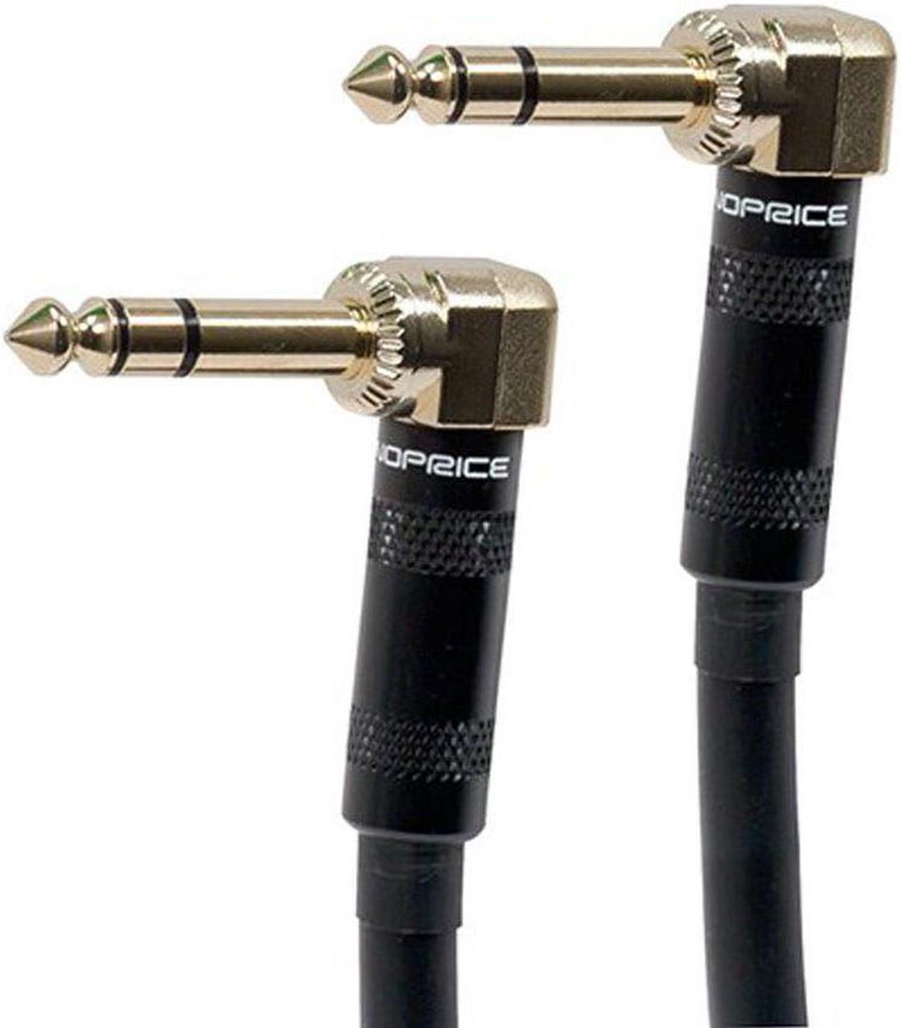 Monoprice Premier Series 1/4 Inch (TRS) Right Angle Male to Right Angle Male 16AWG Cable Cord - 6 Feet- Black (Gold Plated)