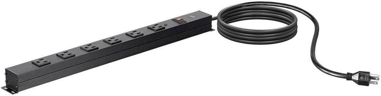 Monoprice 6 Outlet Metal Surge Protector Power Strip - Black With 15 Feet Cord | 540 Joules