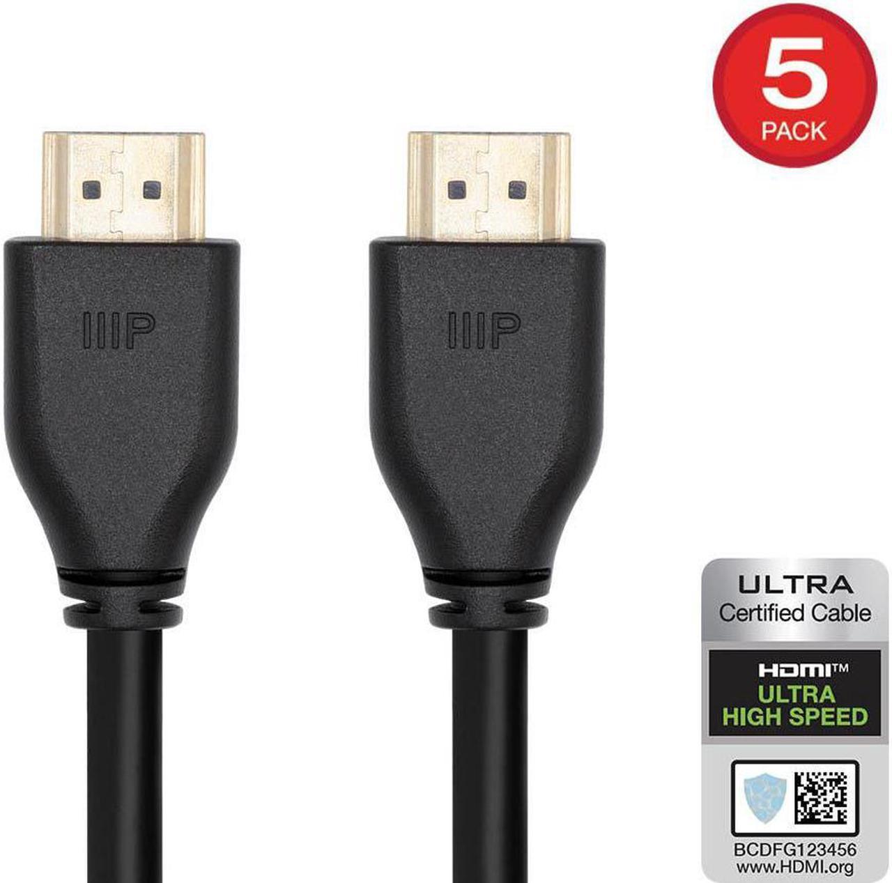 Monoprice 8K HDMI 2.1 Cable - 3 Feet - Black (5 Pack) Certified Ultra High Speed, 8k@60Hz, 48Gbps, Compatible with Sony PS5 / Microsoft / Xbox Series X & S and More