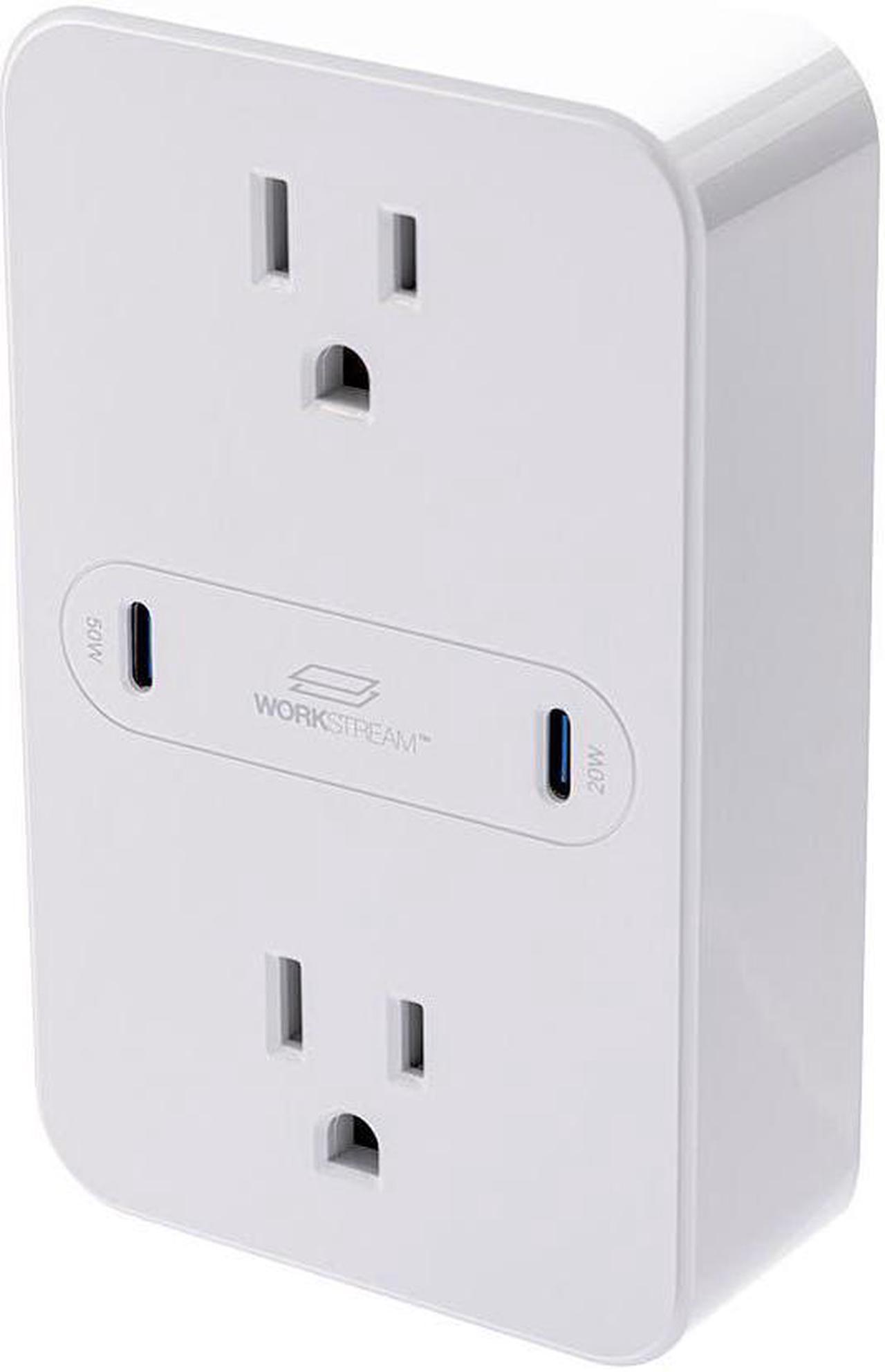 Monoprice 2-Outlet Wall Tap Power Strip with USB-C PD 50W + 20W Power Delivery, Wall Mountable, For Laptops and Mobile Phones - Workstream Collection