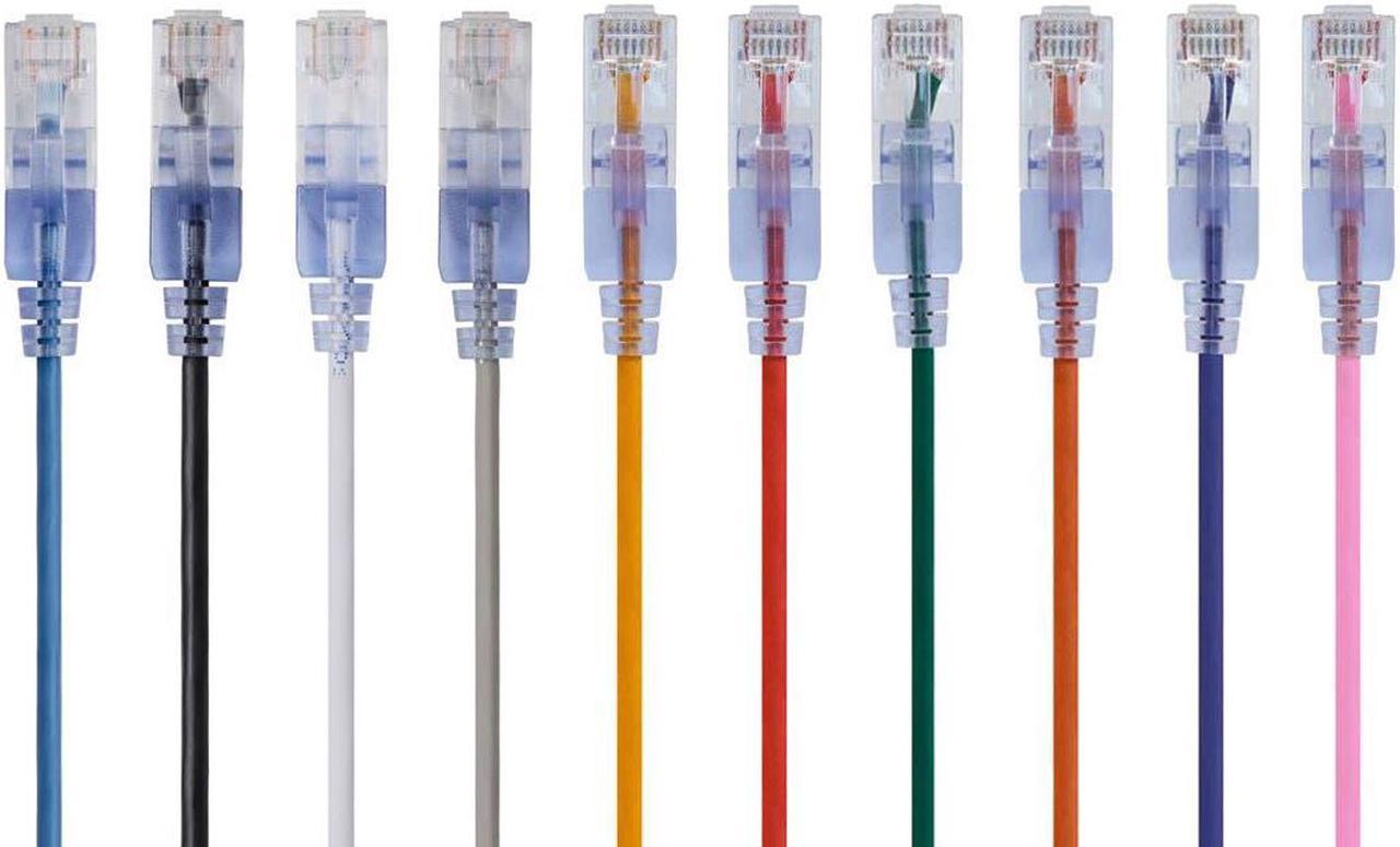 Monoprice SlimRun Cat6A Ethernet Patch Cable - Network Internet Cord - RJ45, Stranded, UTP, Pure Bare Copper Wire, 30AWG, 14ft, 10-Color, 10-Pack