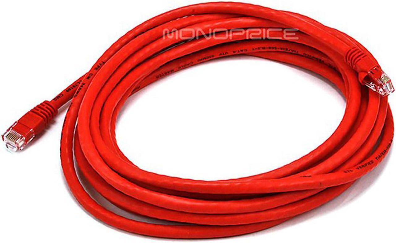 Monoprice Cat6 Ethernet Patch Cable - Network Internet Cord - RJ45, Stranded, 550Mhz, UTP, Pure Bare Copper Wire, 24AWG, 14ft, Red