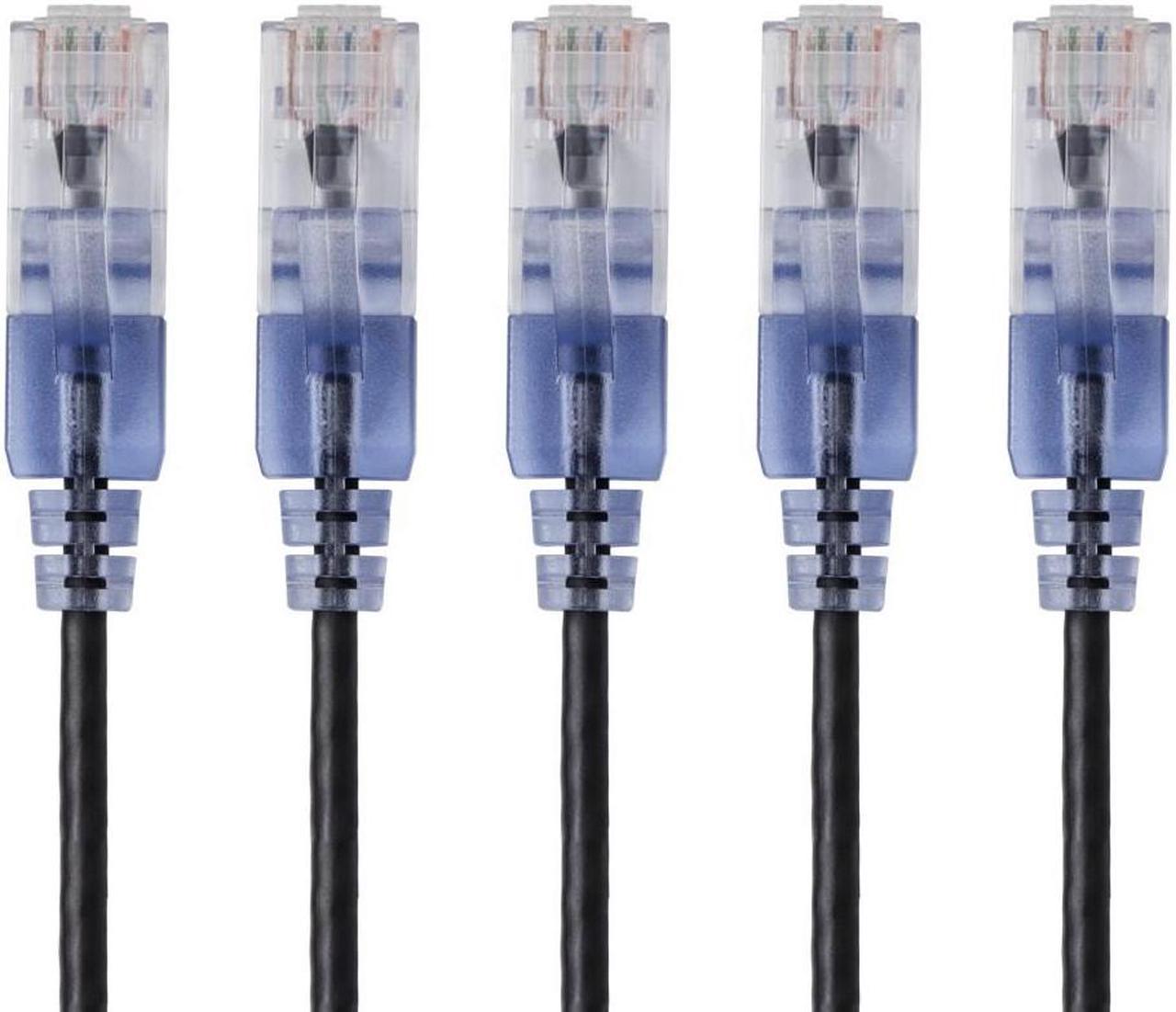 Monoprice SlimRun Cat6A Ethernet Patch Cable - Network Internet Cord - RJ45, Stranded, UTP, Pure Bare Copper Wire, 30AWG, 6in, Black, 5-Pack