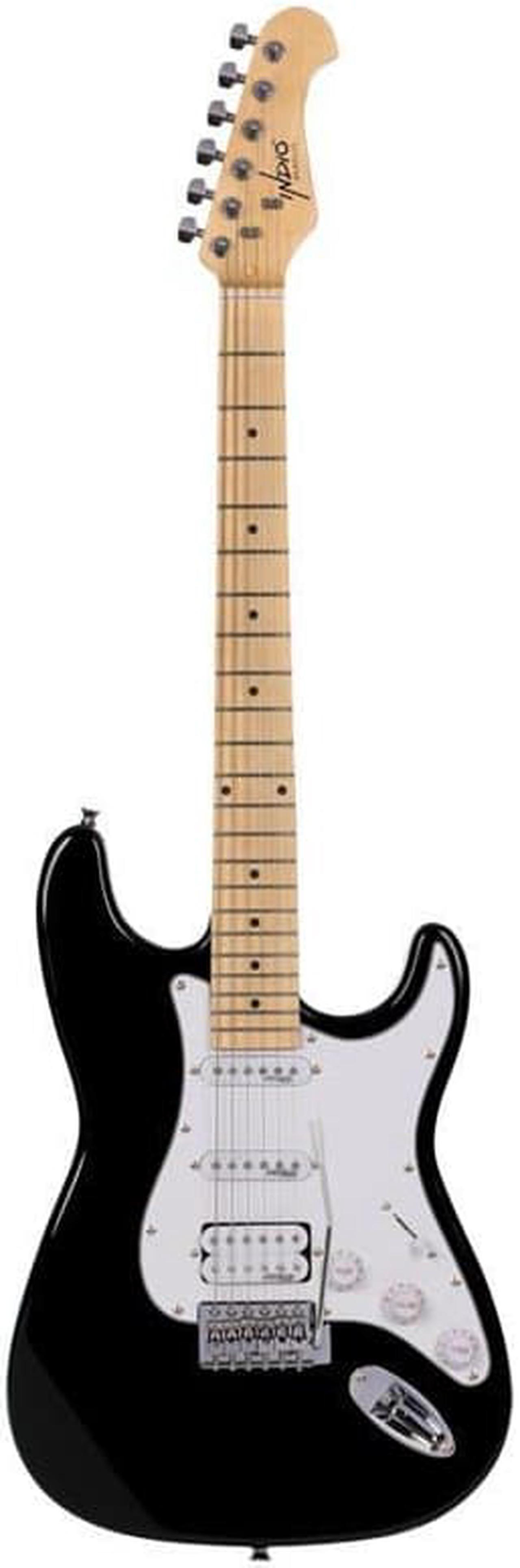 Monoprice Cali DLX Plus HSS Electric Guitar with Gig Bag - Black Ash Body, Wilkinson Bridge/Pickups, White Pickguard, Maple Fingerboard - Indio Series