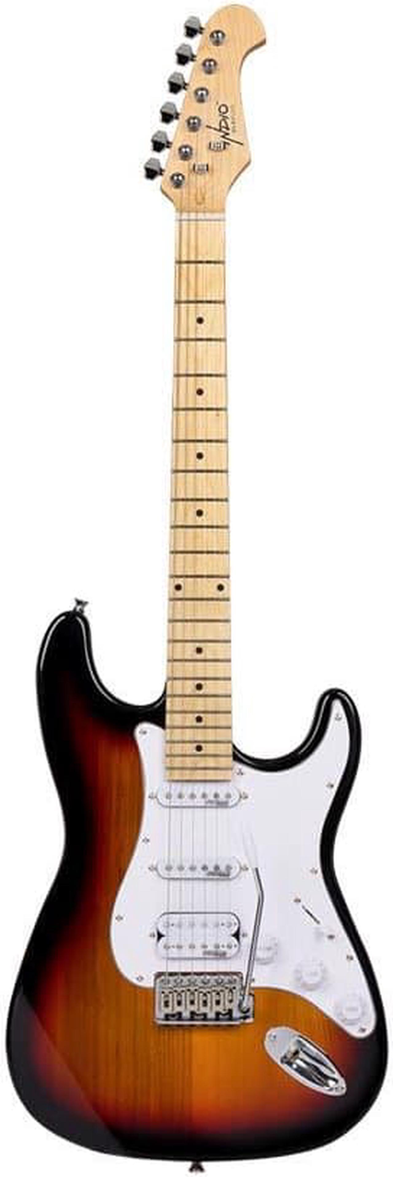 Monoprice Cali DLX Plus HSS Electric Guitar with Gig Bag - Sunburst Ash Body, Wilkinson Bridge/Pickups, White Pickguard, Maple Fingerboard - Indio Series