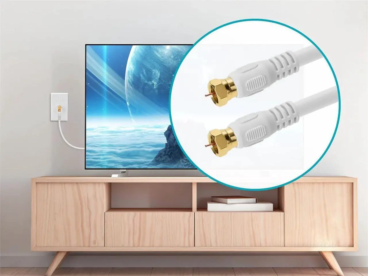 Alt view image 9 of 10 - Monoprice 1.5ft RG6 (18AWG) 75Ohm, Quad Shield, CL2 Coaxial Cable with F Type Connector - White