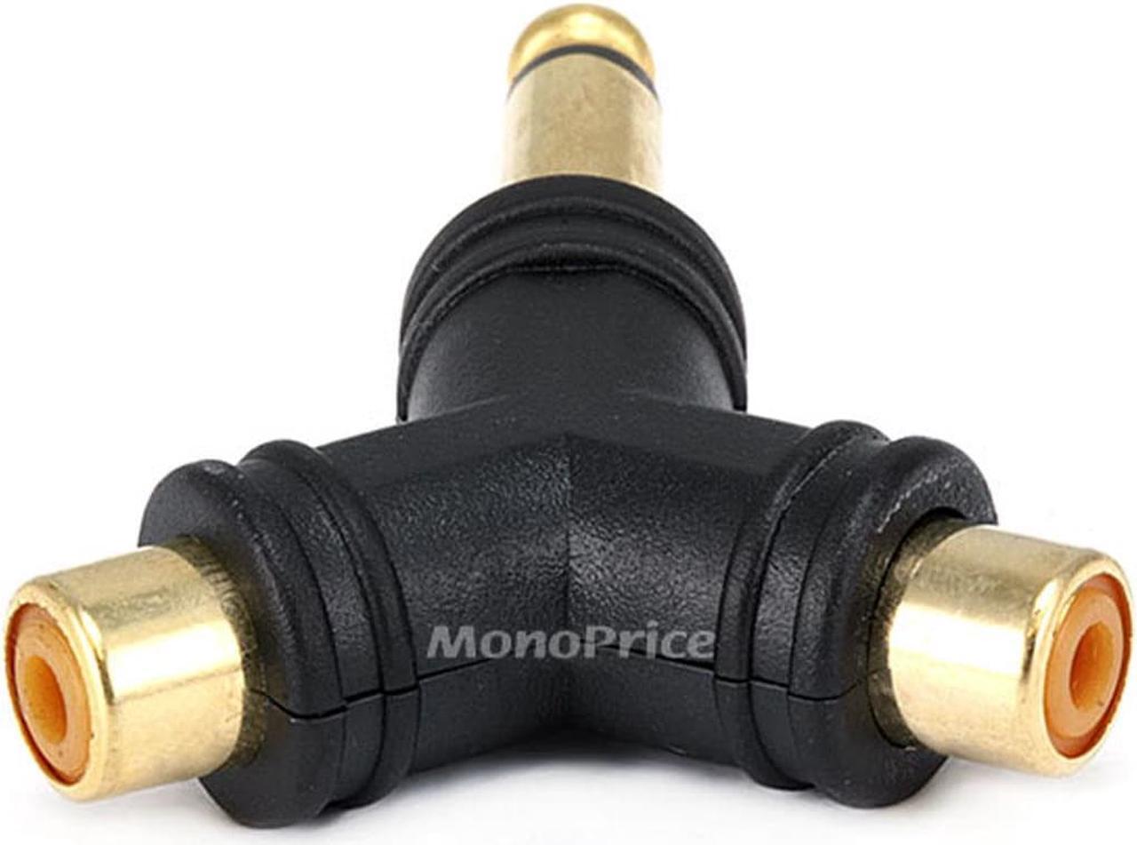 Alt view image 2 of 3 - Monoprice 1/4in (6.35mm) TS Mono Plug to 2x RCA Jack Splitter Adapter, Gold Plated (Y-type)