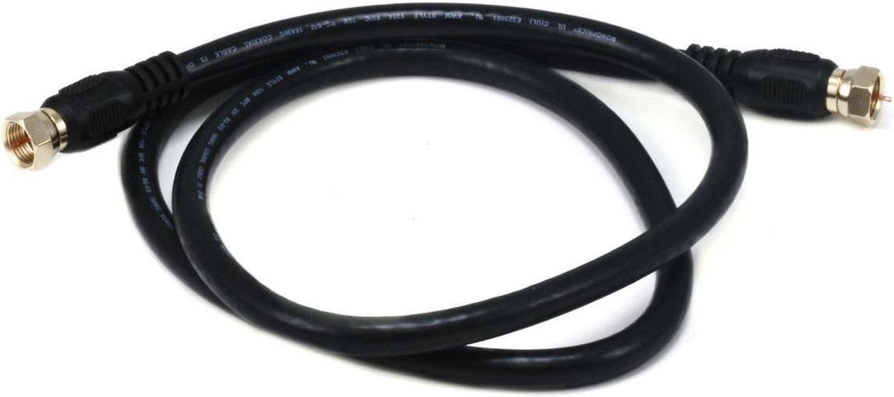 Monoprice 3ft RG6 (18AWG) 75Ohm, Quad Shield, CL2 Coaxial Cable with F Type Connector - Black