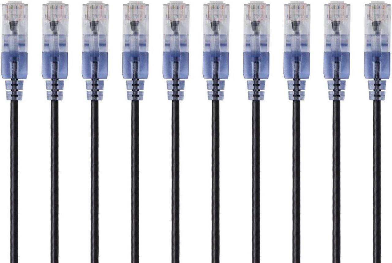 Monoprice SlimRun Cat6A Ethernet Patch Cable - Network Internet Cord - RJ45, 550Mhz, UTP, Pure Bare Copper Wire, 10G, 30AWG, 3ft, Black, 10-Pack