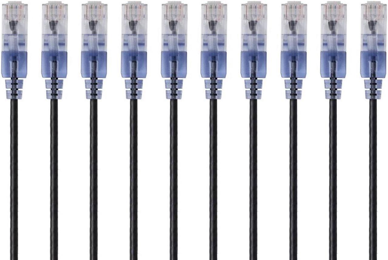 Monoprice SlimRun Cat6A Ethernet Patch Cable - Network Internet Cord - RJ45, 550Mhz, UTP, Pure Bare Copper Wire, 10G, 30AWG, 5ft, Black, 10-Pack